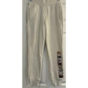 Champion Sweatpants Reverse Weave Womens Sz Small Cream Spellout Jogger 90s